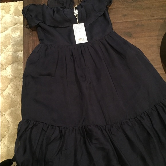 Halston Dark Blue Silk/Chiffon Dress - Picture 1 of 6